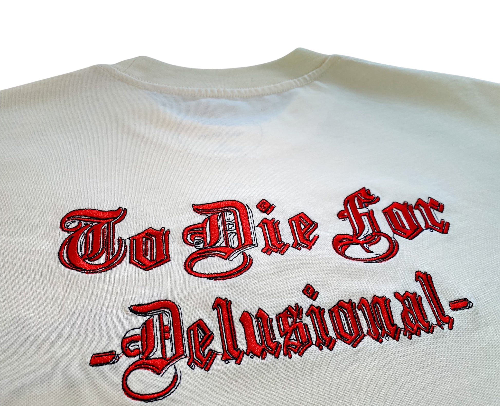 Back embroidered logo detail on premium cotton t-shirt