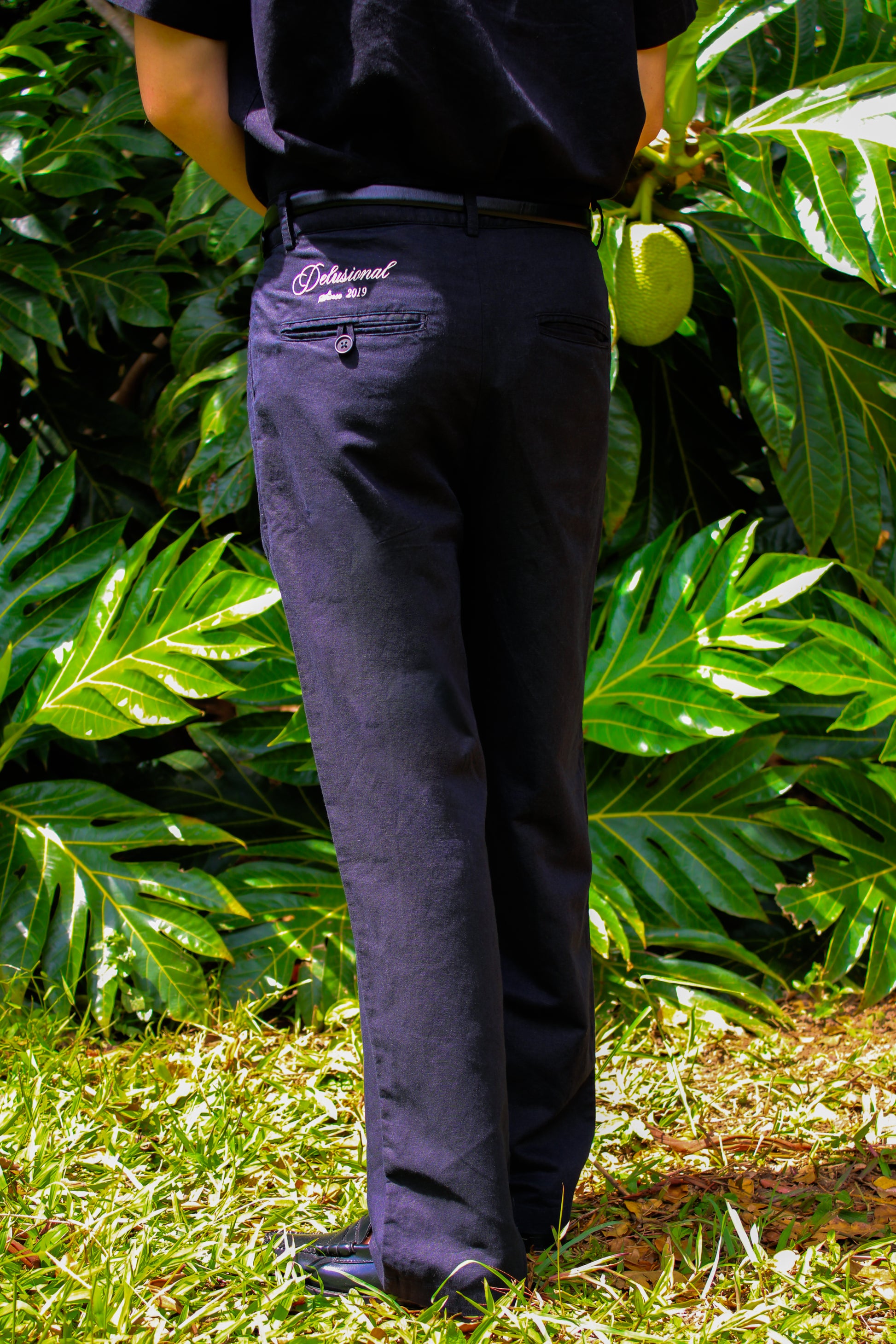 Premium linen trousers with embroidered logo detail