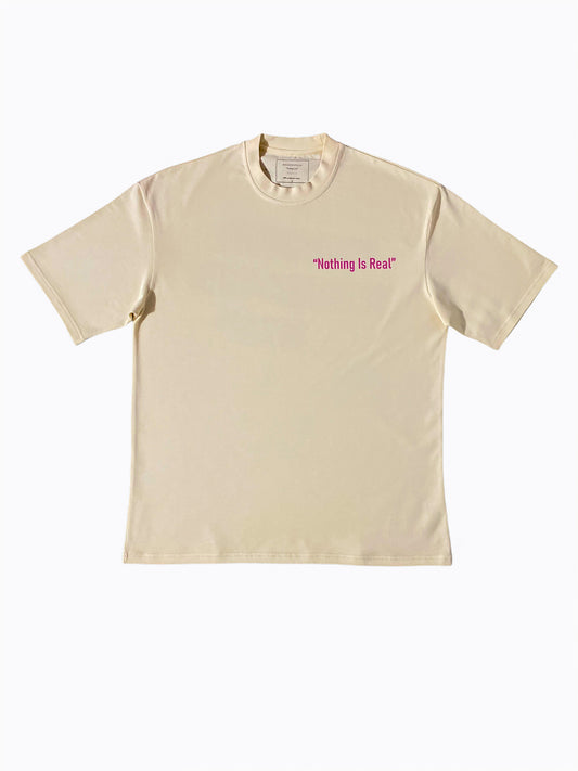 Members Club beige oversized graphic t-shirt by Delusional