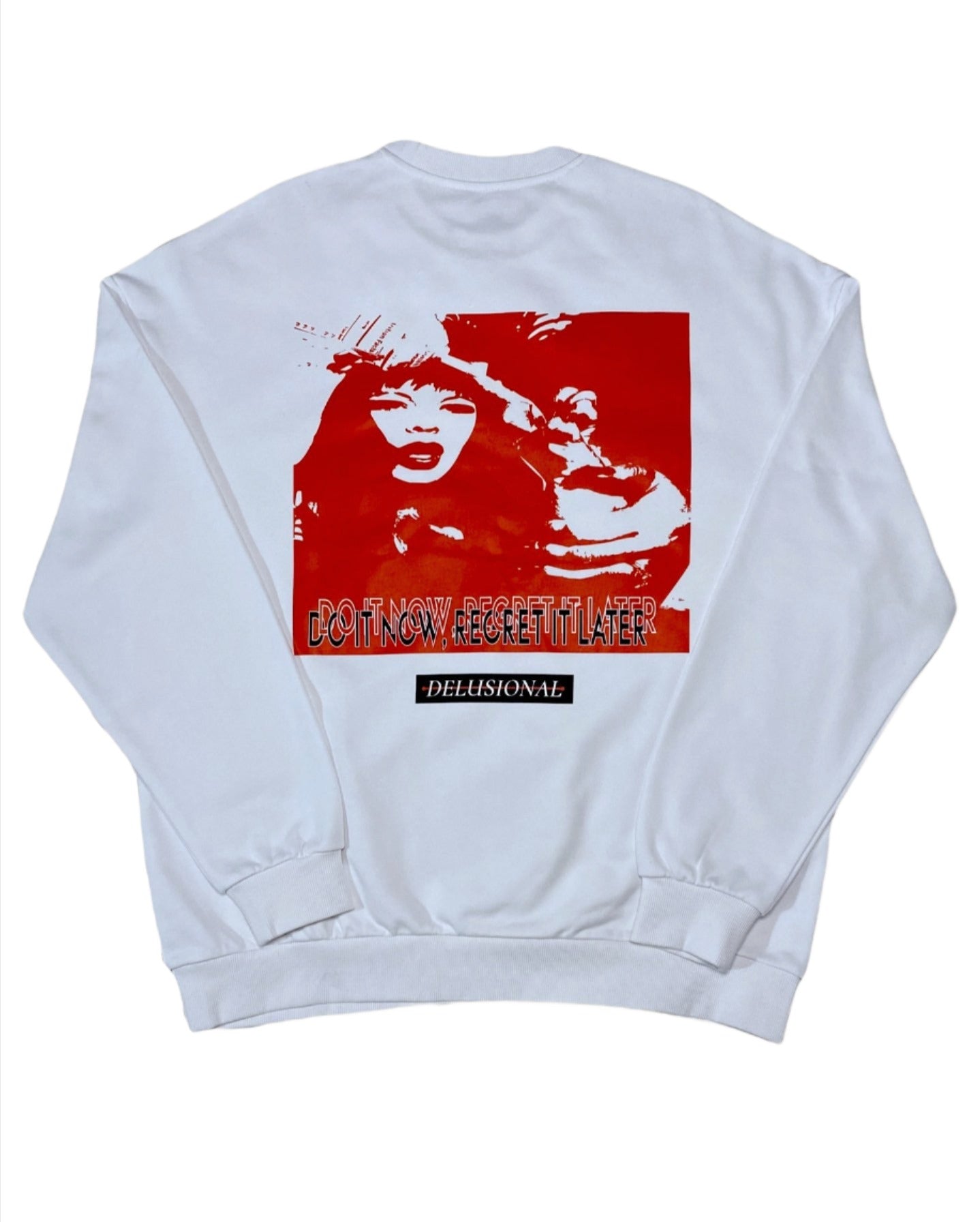 White heavyweight cotton sweater with front logo by Delusional